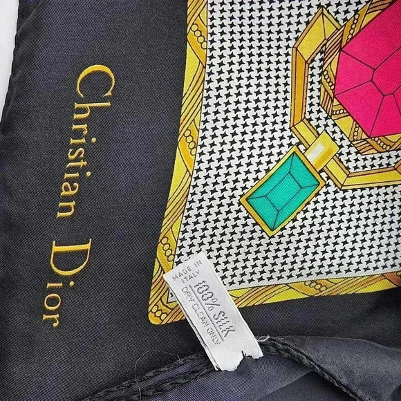 Price is FIRM* Christian Dior Silk Scarf Echarpes CD Logo & Gems - Picture 5 of 8